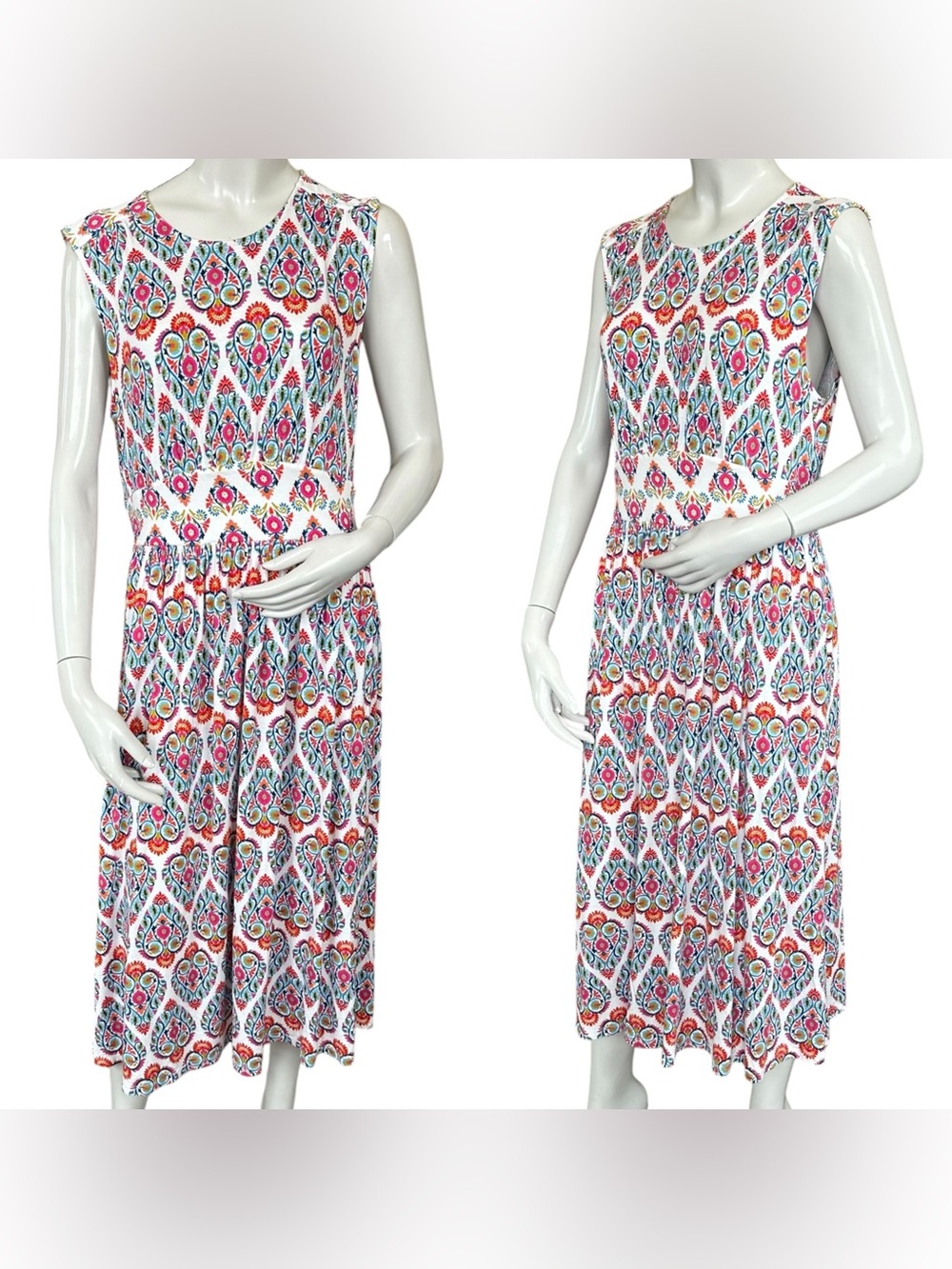 BODEN Thea Sleeveless Midi Dress in Multi Flora Stamp Boho Hippie Size 10 Reg